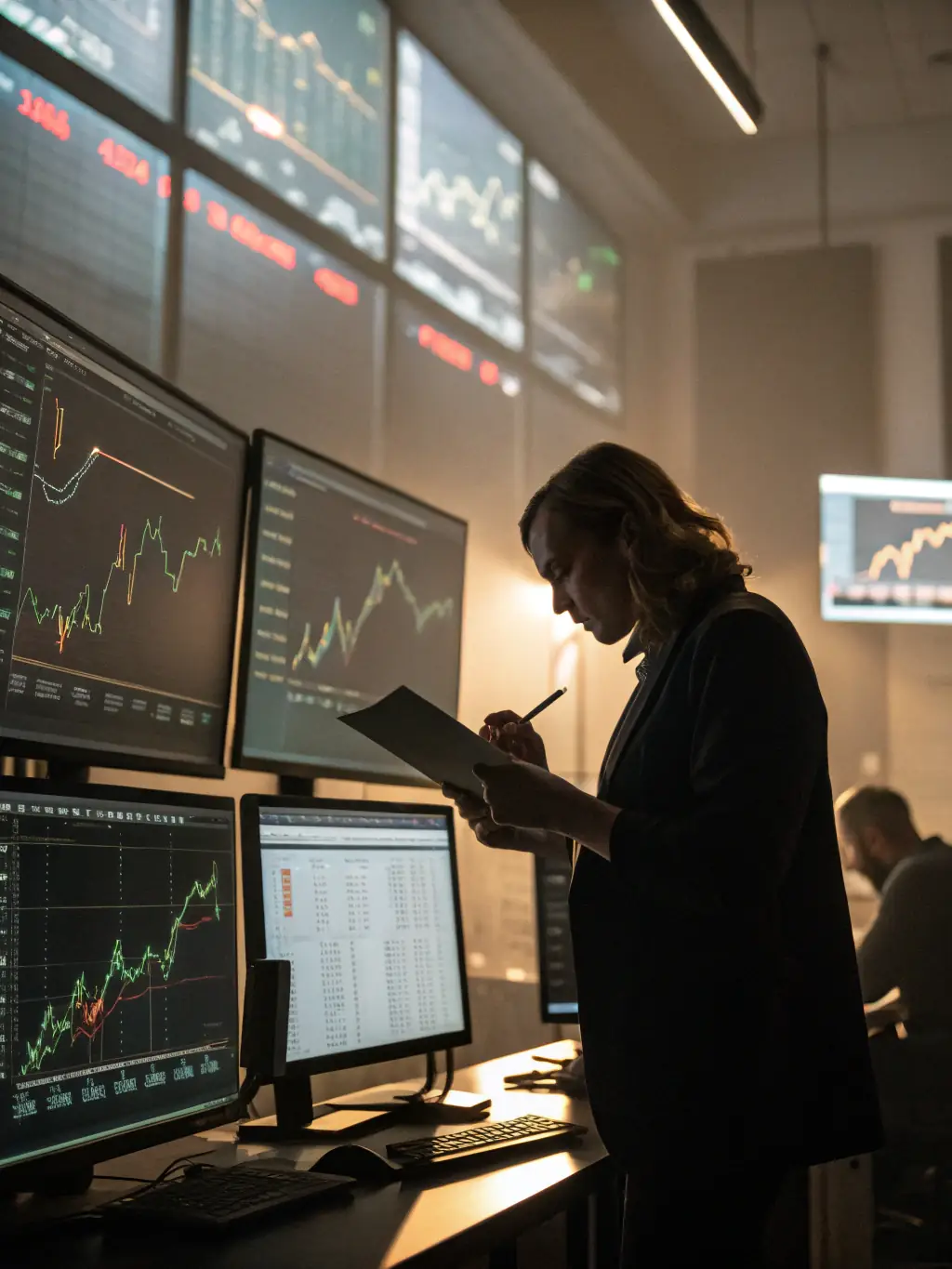 An image of a financial analyst reviewing market data and investment opportunities, representing Rexton Ridge Capital's strategic investment service.